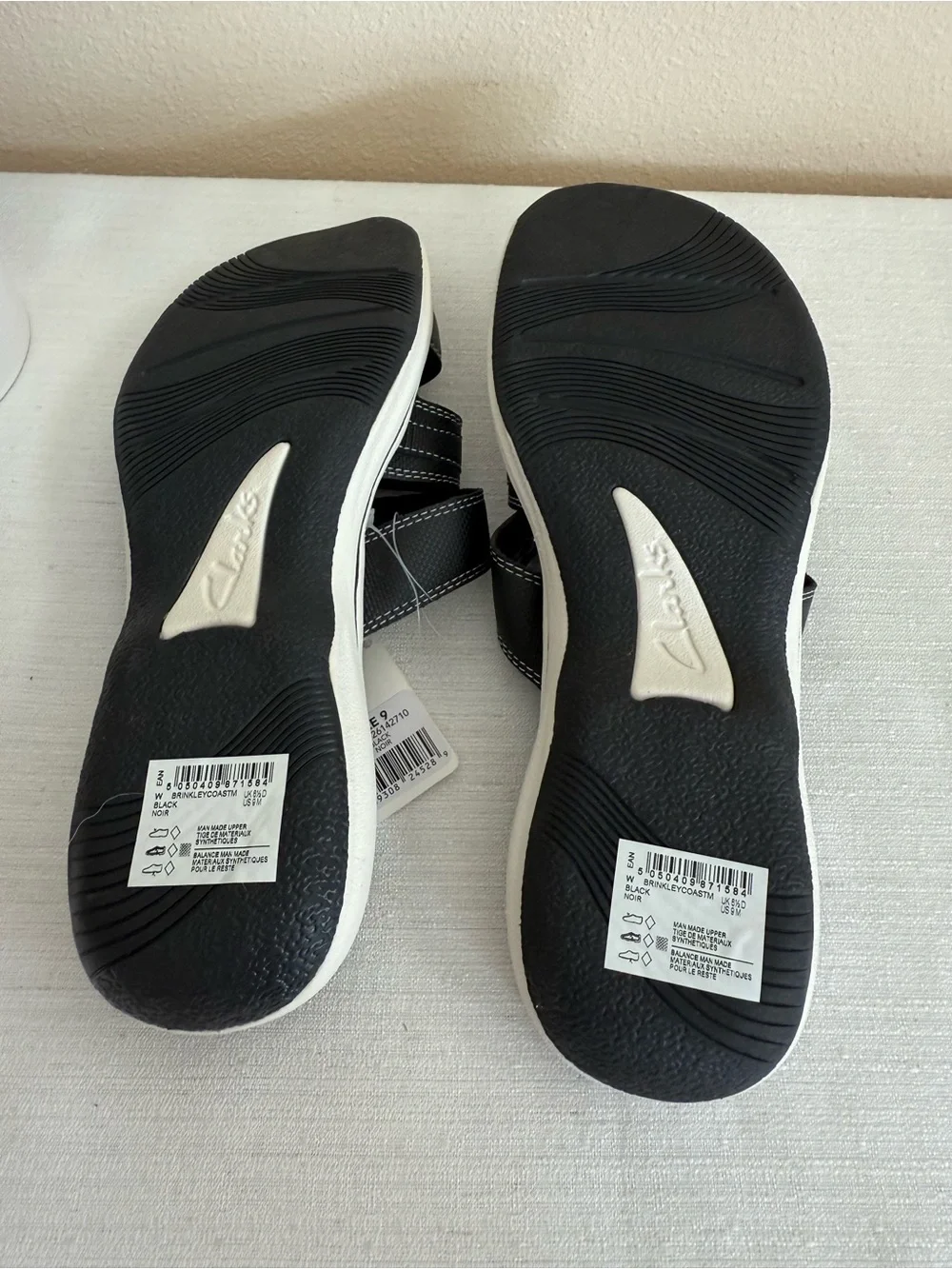 New Cloudsteppers by Clarks Black & White Slide Sandals with Triple-Strap Design